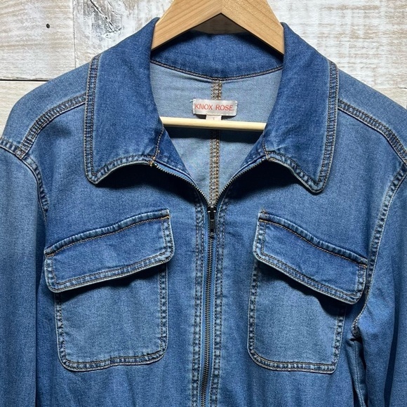 Knox Rose Utility Denim Barn Jacket Blue Long Sleeve Pockets Full Zip Size Small - Picture 3 of 11
